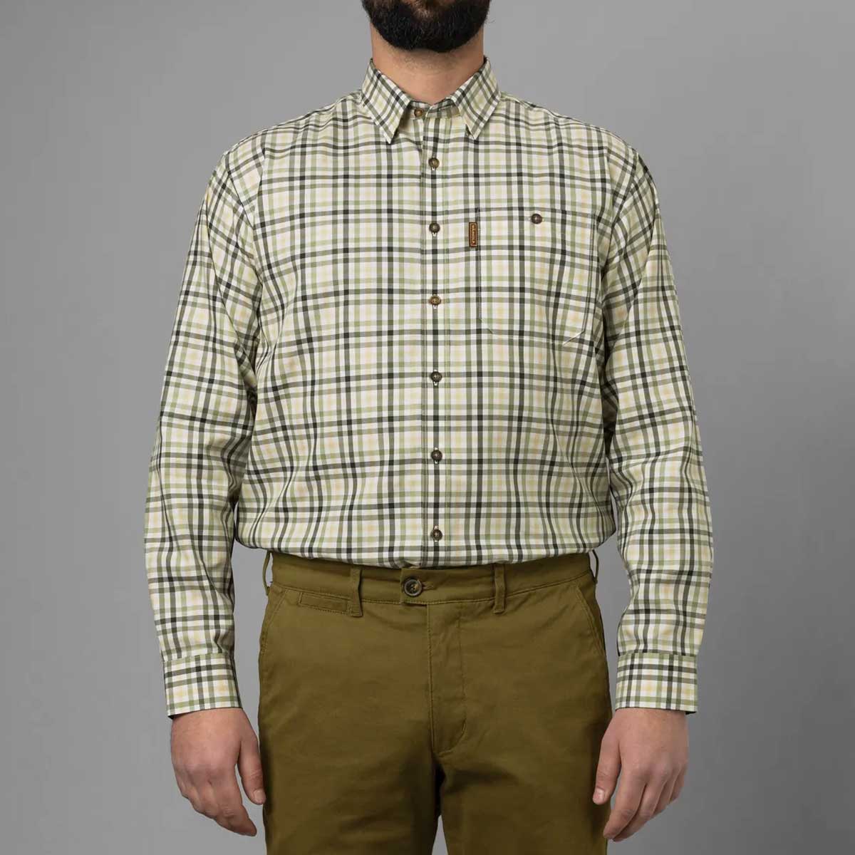 HARKILA Milford Shirt - Mens Fine Twill Cotton - Beech Green Check