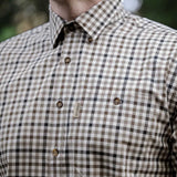 HARKILA Milford Shirt - Mens Fine Twill Cotton - Blue / Beige Check