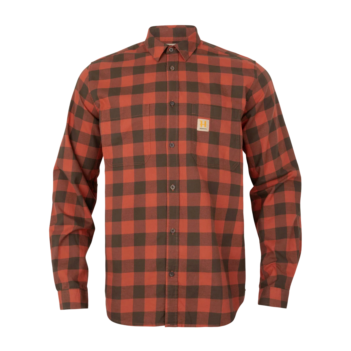 HARKILA Scandinavian Long Sleeve Shirt - Mens - Autumn Orange Check