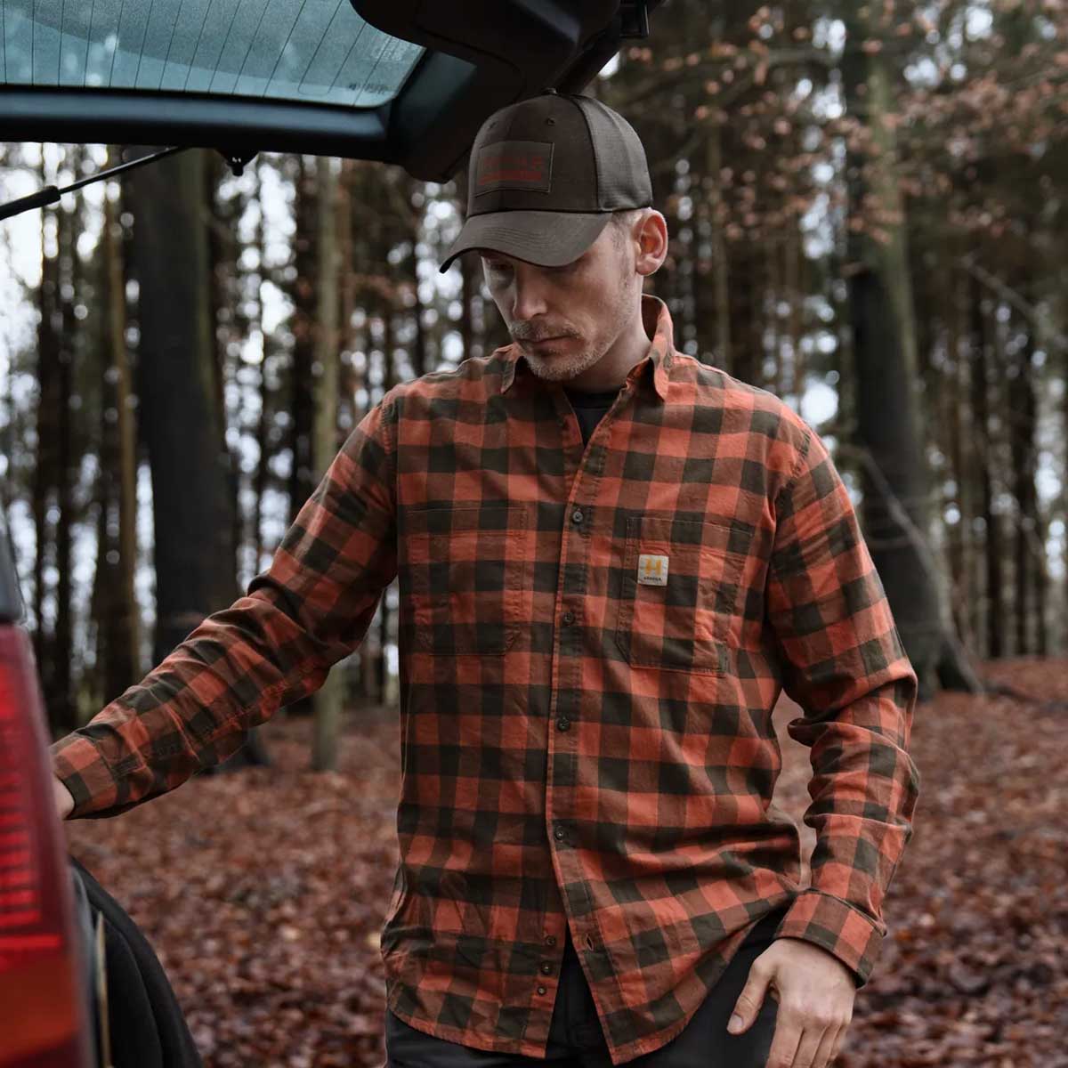 HARKILA Scandinavian Long Sleeve Shirt - Mens - Autumn Orange Check