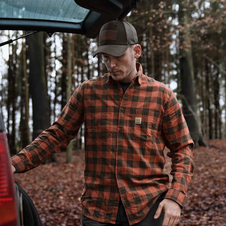 HARKILA Scandinavian Long Sleeve Shirt - Mens - Autumn Orange Check