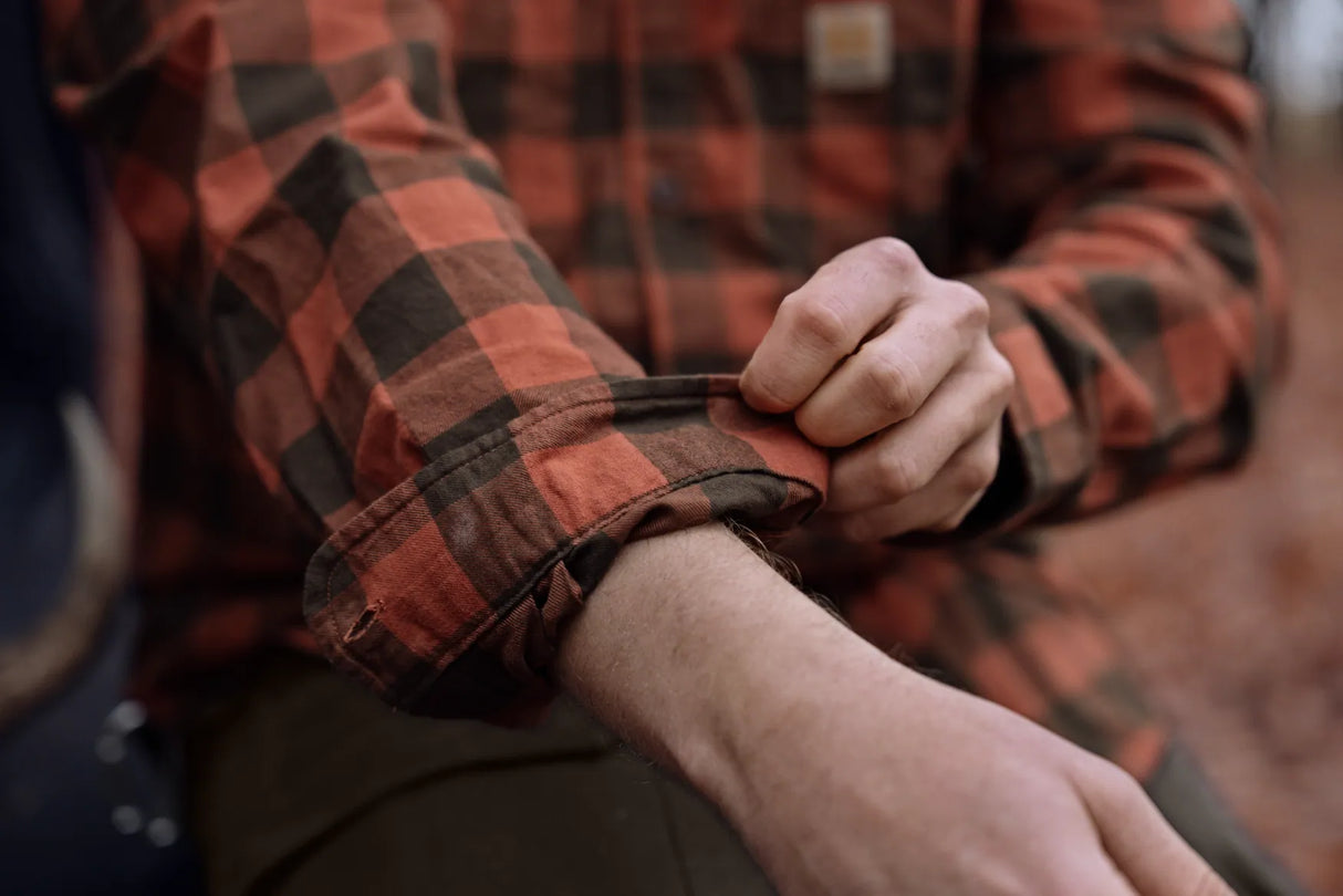 HARKILA Scandinavian Long Sleeve Shirt - Mens - Autumn Orange Check