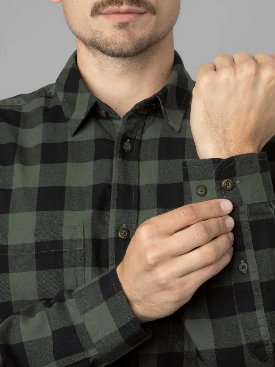 HARKILA Scandinavian Long Sleeve Shirt - Mens - Green Check
