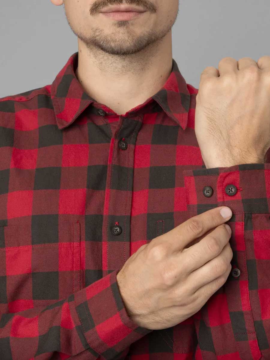HARKILA Scandinavian Long Sleeve Shirt - Mens - Red Check
