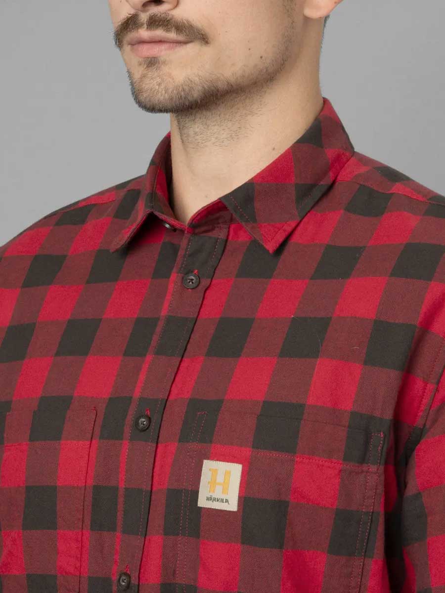 HARKILA Scandinavian Long Sleeve Shirt - Mens - Red Check