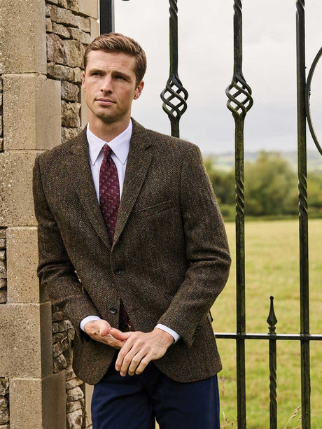 HARRIS TWEED Dumfries Tailored Fit Jacket - Mens - Brown Herringbone