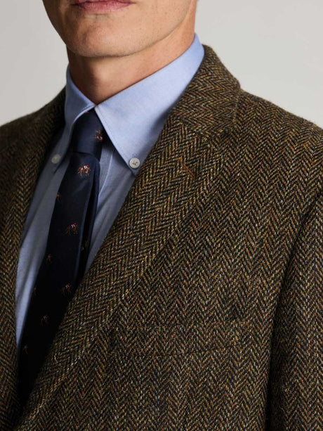 HARRIS TWEED Dumfries Tailored Fit Jacket - Mens - Brown Herringbone
