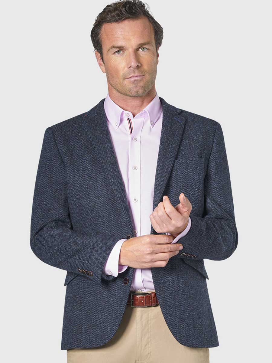 HARRIS TWEED Stranrear Jacket Mens Navy Herringbone – A Farley
