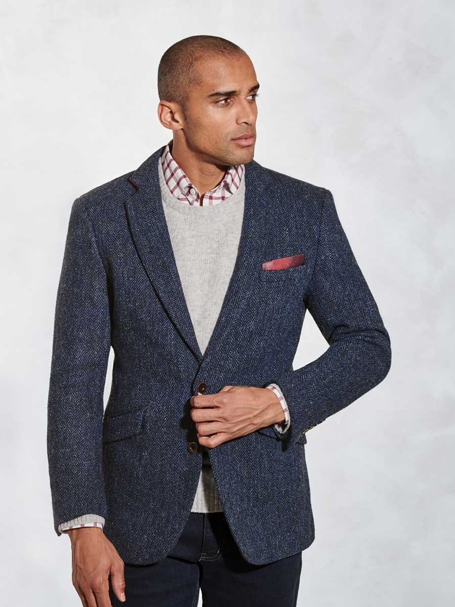 HARRIS TWEED Stranrear Jacket - Mens - Navy Herringbone – A Farley