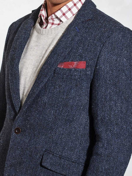 HARRIS TWEED Stranrear Jacket - Mens - Navy Herringbone