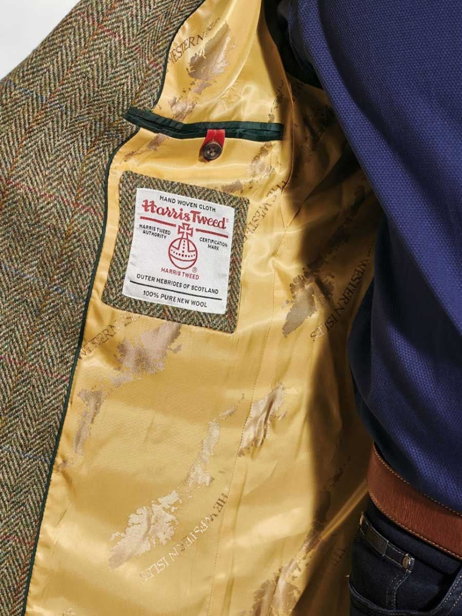 HARRIS TWEED Stromay Jacket - Mens - Olive Green with Check