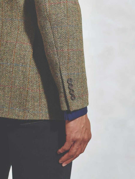 HARRIS TWEED Stromay Jacket - Mens - Olive Green with Check