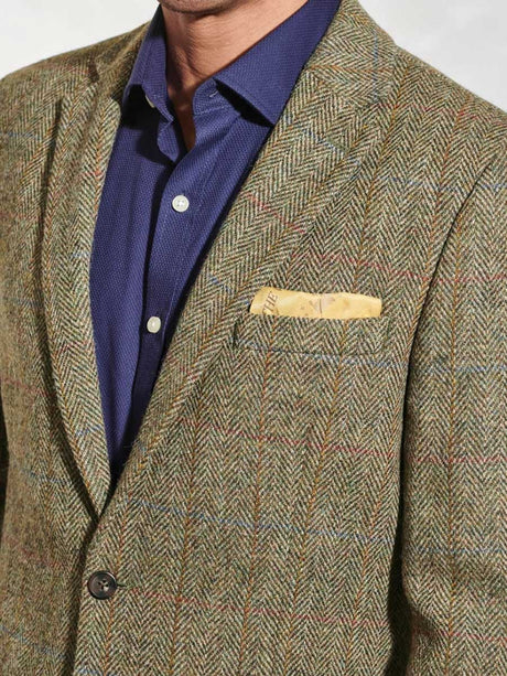 HARRIS TWEED Stromay Jacket - Mens - Olive Green with Check
