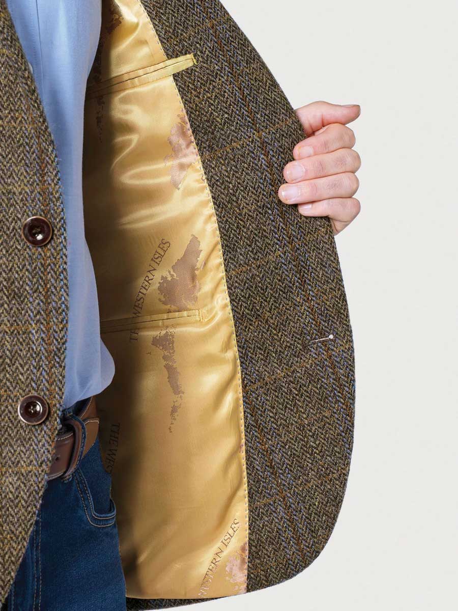 HARRIS TWEED Jacket - Mens Sumburgh - Mid-Brown with Check