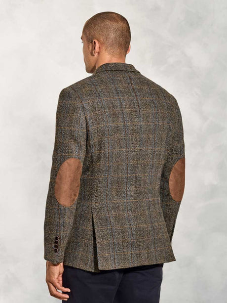 HARRIS TWEED Sumburgh Tailored Fit Jacket - Mens - Green & Blue Herringbone Check