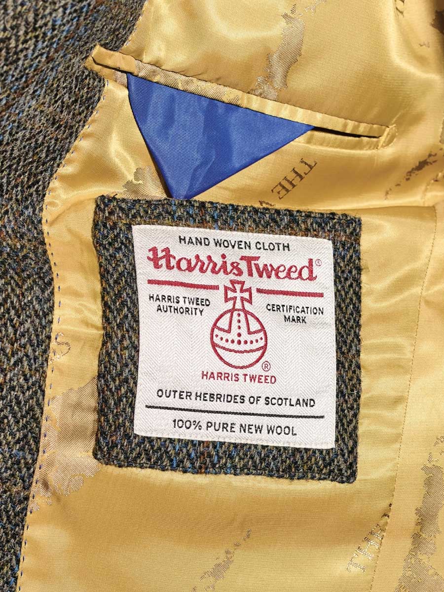 HARRIS TWEED Sumburgh Tailored Fit Jacket - Mens - Green & Blue Herringbone Check