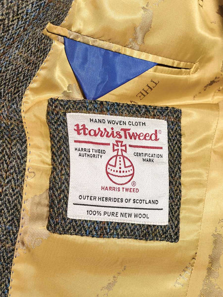 HARRIS TWEED Sumburgh Tailored Fit Jacket - Mens - Green & Blue Herringbone Check