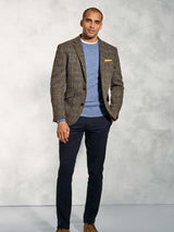 HARRIS TWEED Sumburgh Tailored Fit Jacket - Mens - Green & Blue Herringbone Check