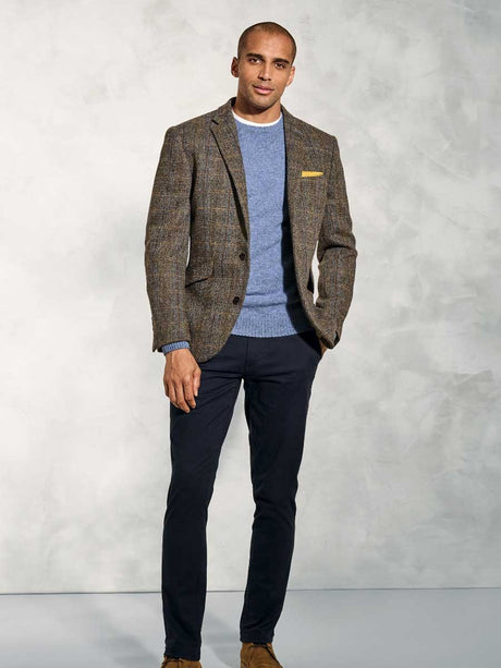 HARRIS TWEED Sumburgh Tailored Fit Jacket - Mens - Green & Blue Herringbone Check