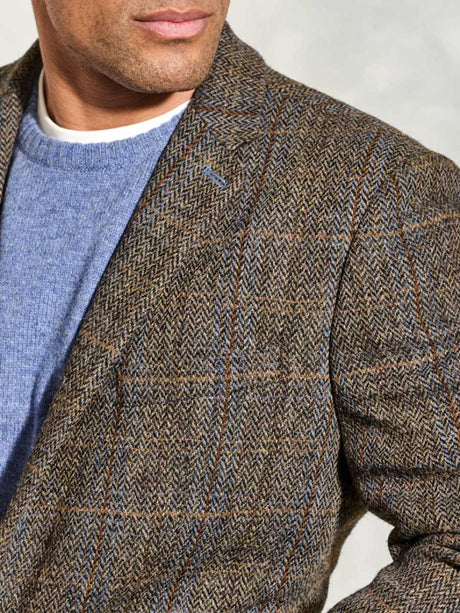 HARRIS TWEED Sumburgh Tailored Fit Jacket - Mens - Green & Blue Herringbone Check