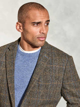 HARRIS TWEED Sumburgh Tailored Fit Jacket - Mens - Green & Blue Herringbone Check