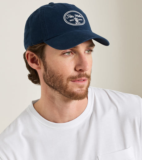 Peter Millar 25th Anniversary Hat in Navy - logo detail