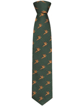 HOGGS OF FIFE 100% Silk Woven Tie Pheasants Boxed - Green