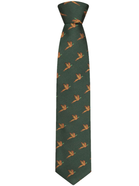 HOGGS OF FIFE 100% Silk Woven Tie Pheasants Boxed - Green