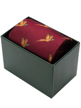 HOGGS OF FIFE 100% Silk Woven Tie Pheasants Boxed - Wine