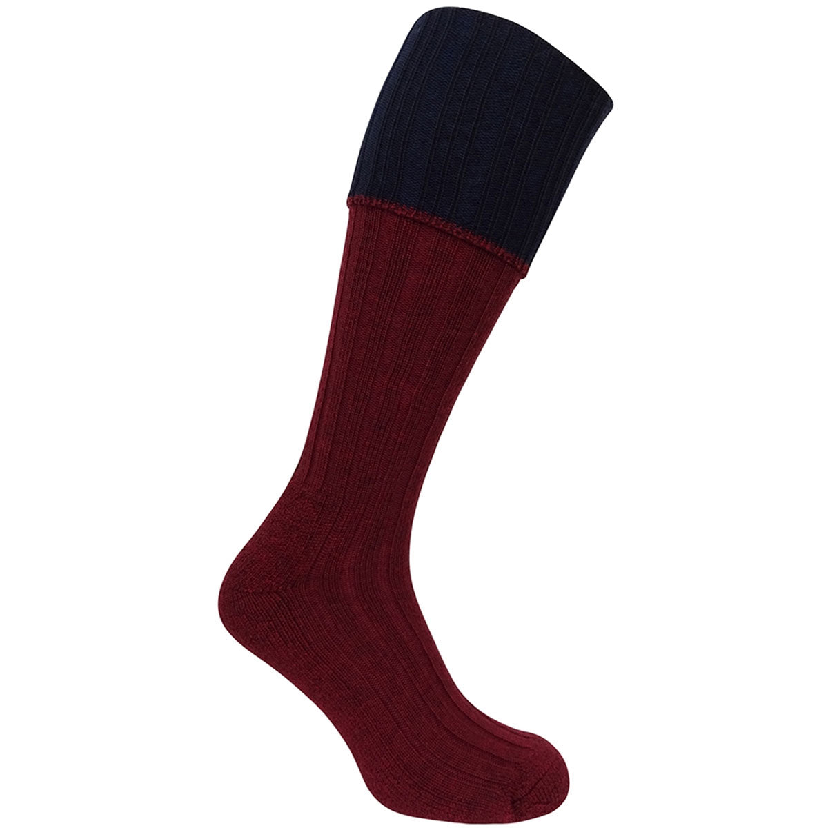 HOGGS OF FIFE 1901 Contrast Turnover Top Shooting Socks - Burgundy / Navy
