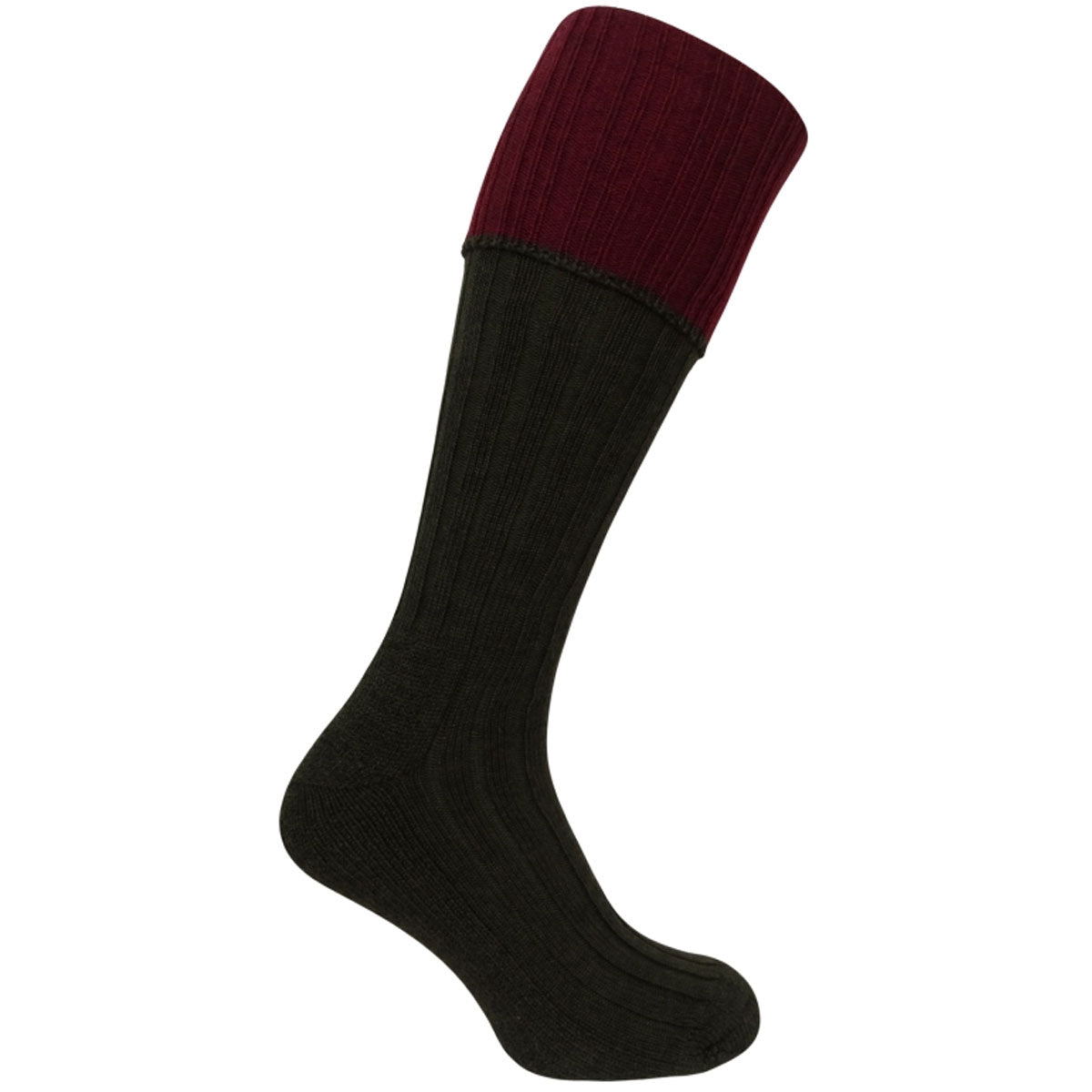 HOGGS OF FIFE 1901 Contrast Turnover Top Shooting Socks - Dark Green / Burgundy