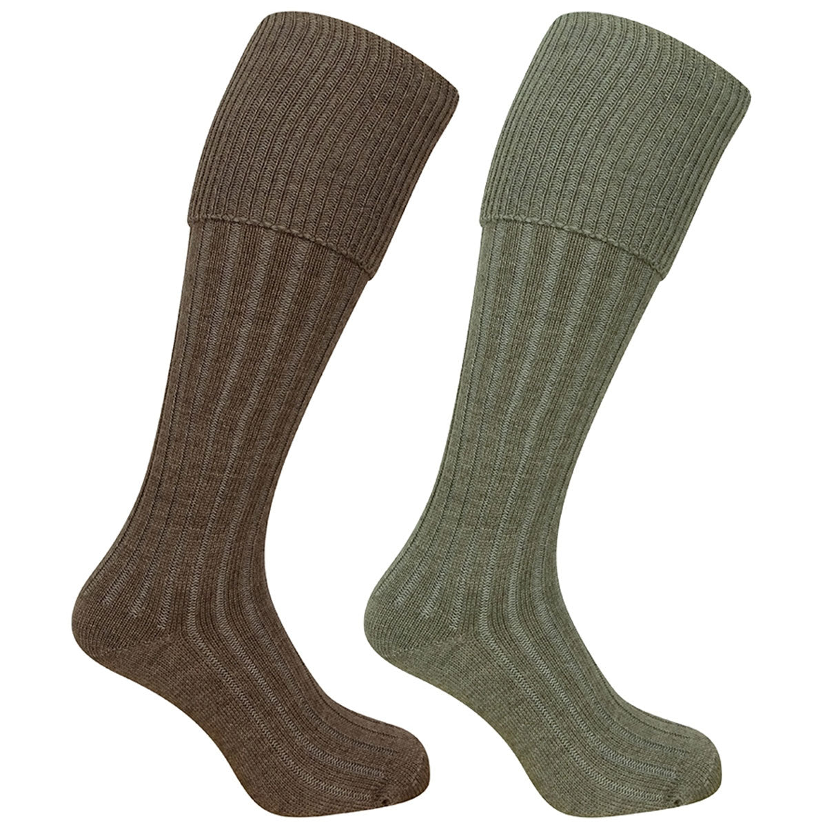 HOGGS OF FIFE 1902 Plain Turnover Shooting Socks - Twin Pack - Lovat Marl / Oatmeal