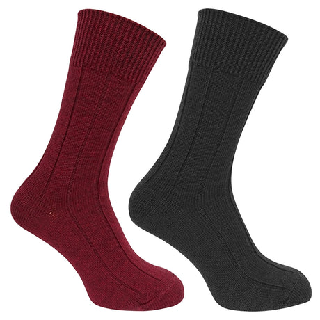 HOGGS OF FIFE 1906 Brogue Merino Country Socks - Twin Pack - Green / Burgundy