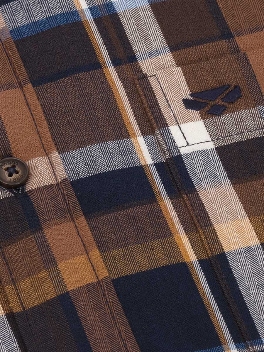 HOGGS OF FIFE Arran Microfleece Lined Cotton Shirt - Mens - Navy / Brown Check