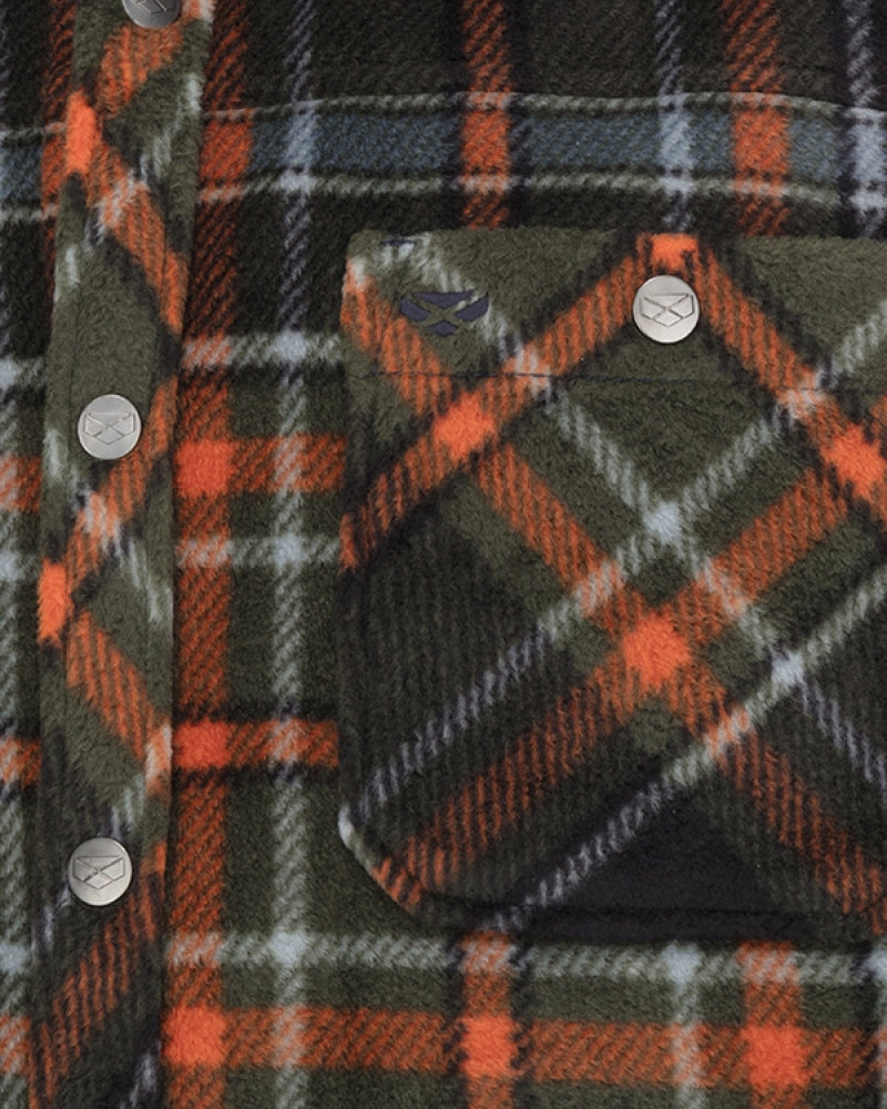 HOGGS OF FIFE Balbeggie Fleece Shacket - Mens - Green/Rust