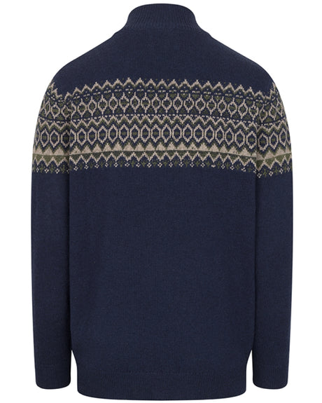 HOGGS OF FIFE Colonsay Fair Isle 1/4 Zip Pullover – Men's – Navy