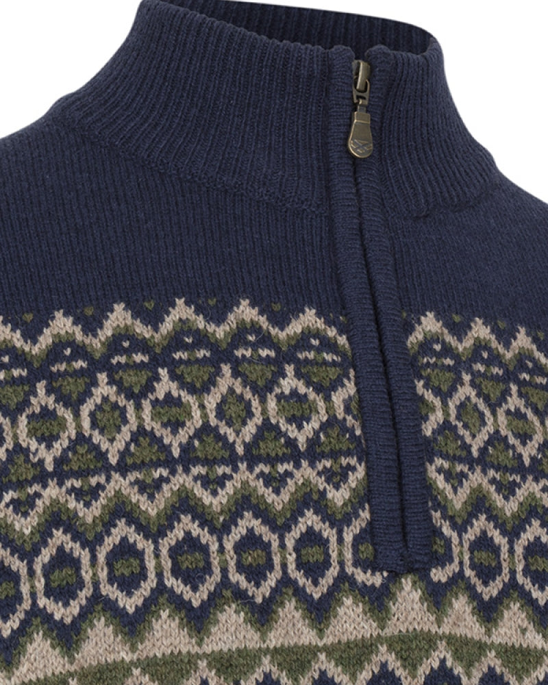 HOGGS OF FIFE Colonsay Fair Isle 1/4 Zip Pullover – Men's – Navy