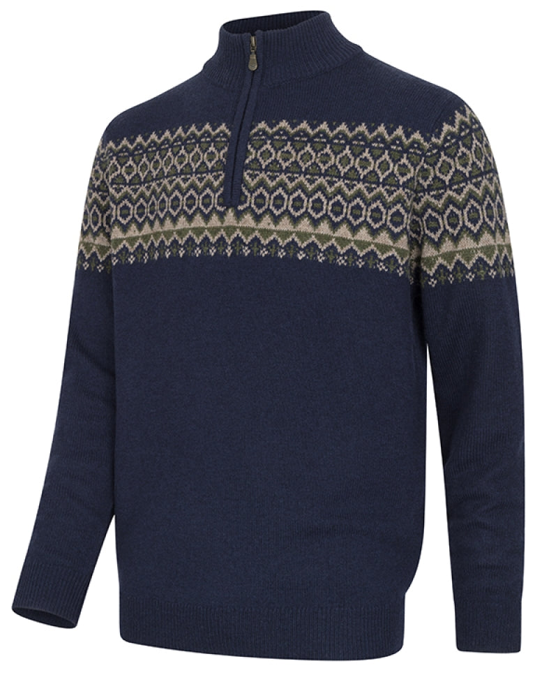 HOGGS OF FIFE Colonsay Fair Isle 1/4 Zip Pullover – Men's – Navy