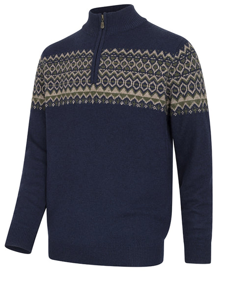 HOGGS OF FIFE Colonsay Fair Isle 1/4 Zip Pullover – Men's – Navy