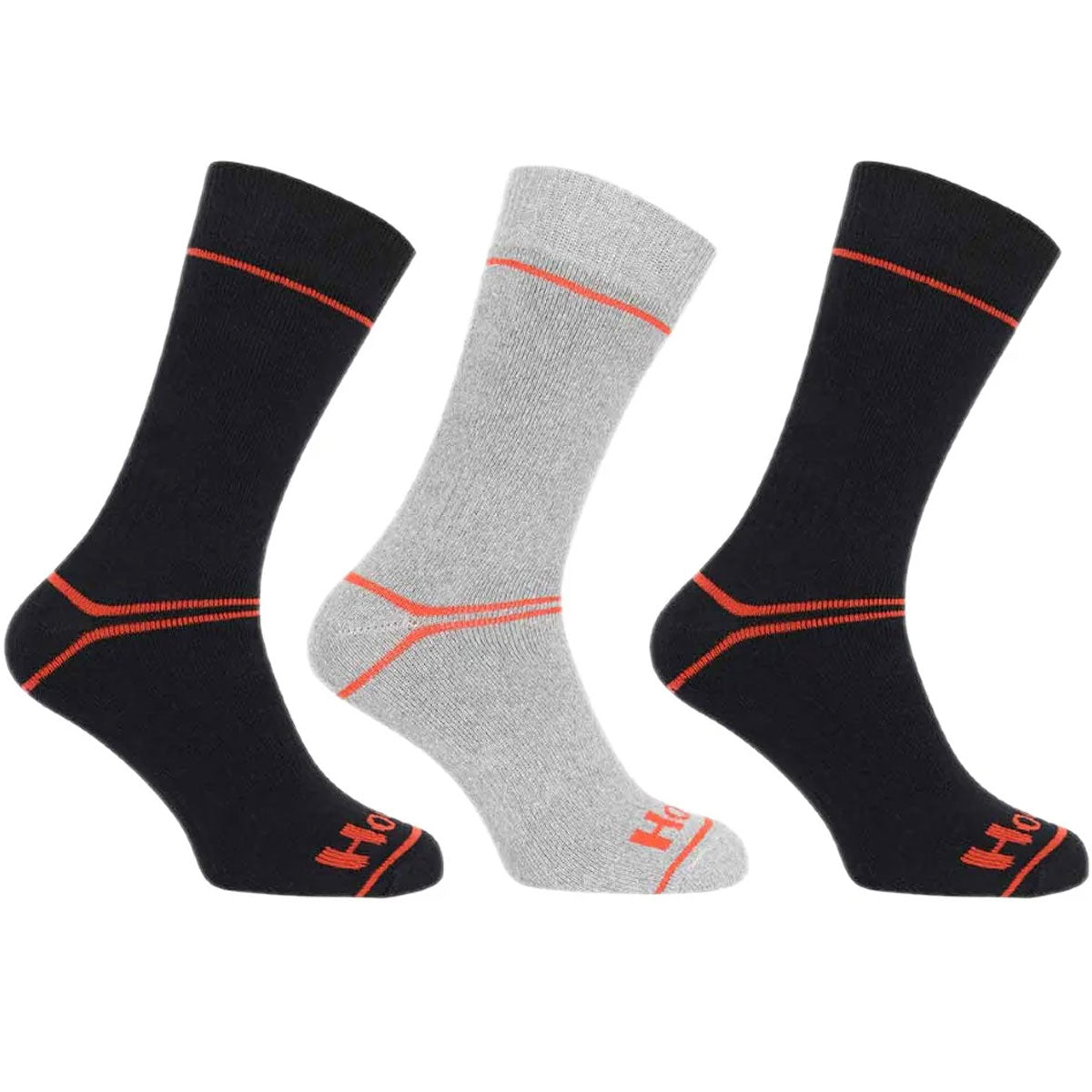 HOGGS OF FIFE Comfort Cotton Work Socks - (Triple Pack) - Black / Grey