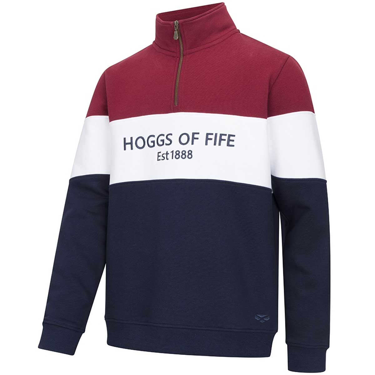 HOGGS OF FIFE Dumfries 1888 1/4 Zip Sweatshirt - Men's - Burgundy, White & Navy