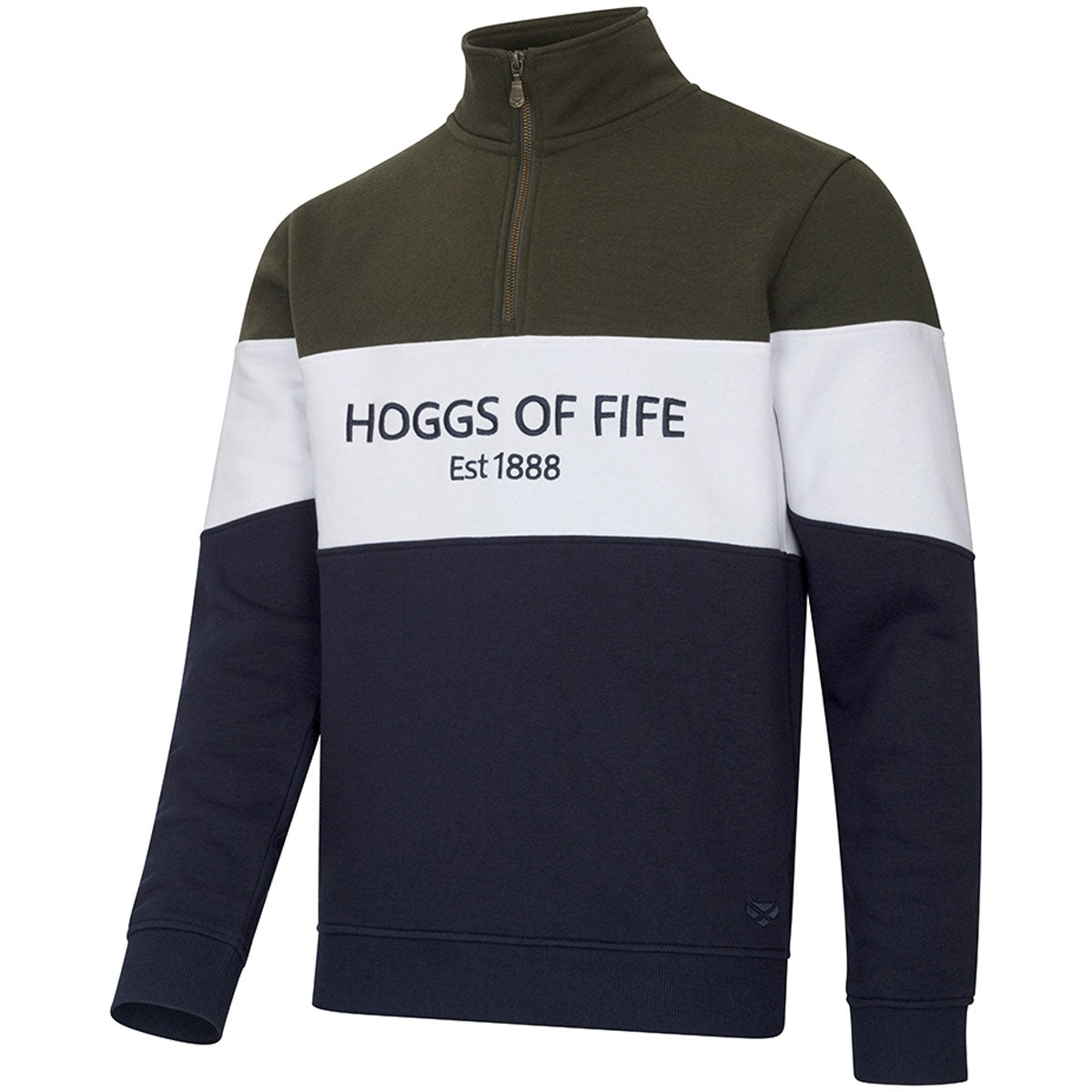HOGGS OF FIFE Dumfries 1888 1/4 Zip Sweatshirt - Men's - Forest, Navy & White