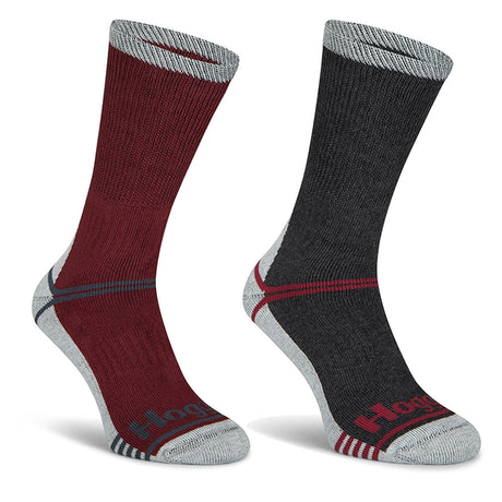 HOGGS OF FIFE Field & Outdoor Coolmax Socks - Twin Pack - Burgundy / Grey