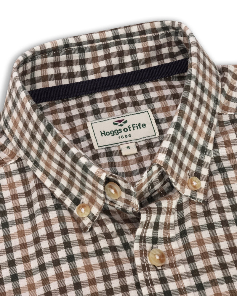 HOGGS OF FIFE Garvock Cotton Twill Herringbone Check Shirt – Men's – Brown/Green