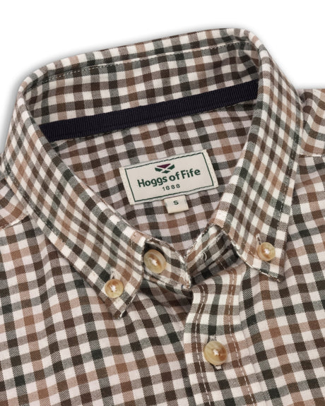 HOGGS OF FIFE Garvock Cotton Twill Herringbone Check Shirt – Men's – Brown/Green