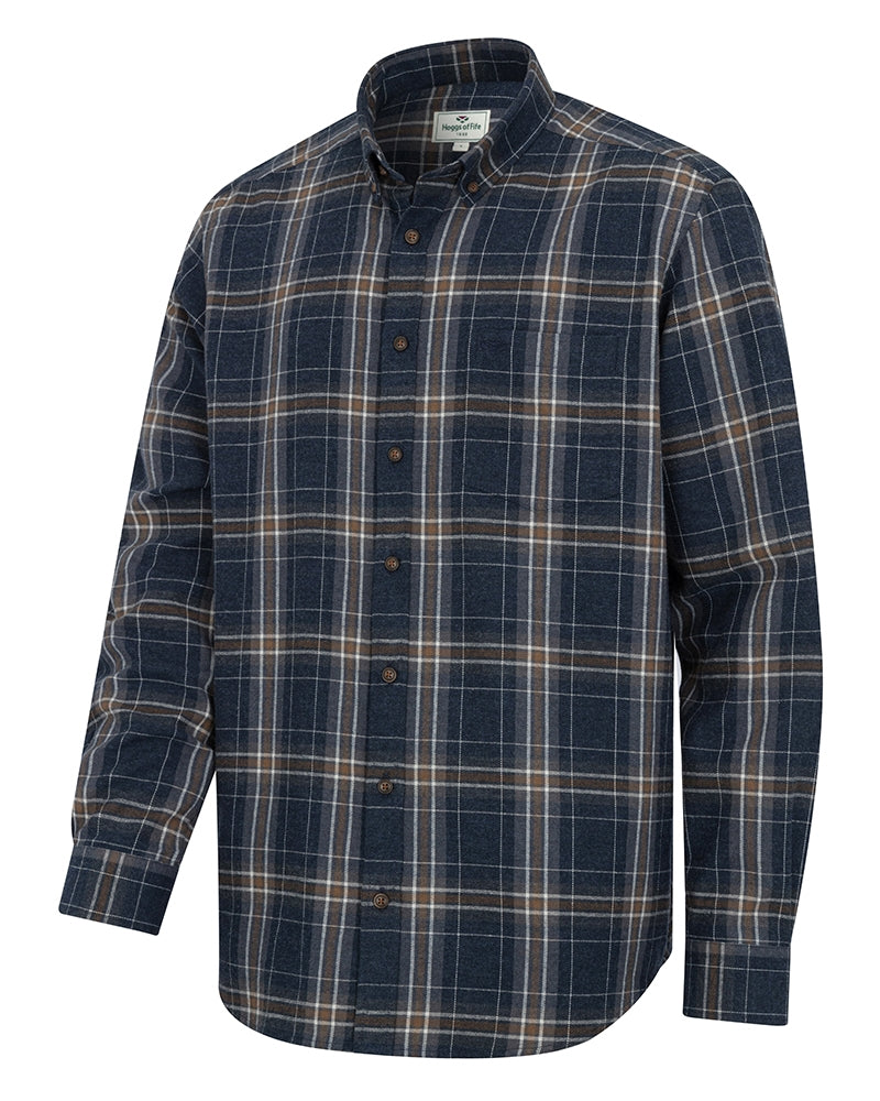 HOGGS OF FIFE Pitlessie Button Down Flannel Shirt - Mens - Blue/Brown/White