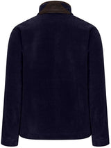 Navy jacket with brown collar on a white background