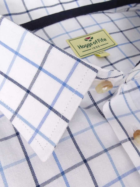 HOGGS OF FIFE Viscount Premier Tattersall Shirt - Mens - White & Navy Check