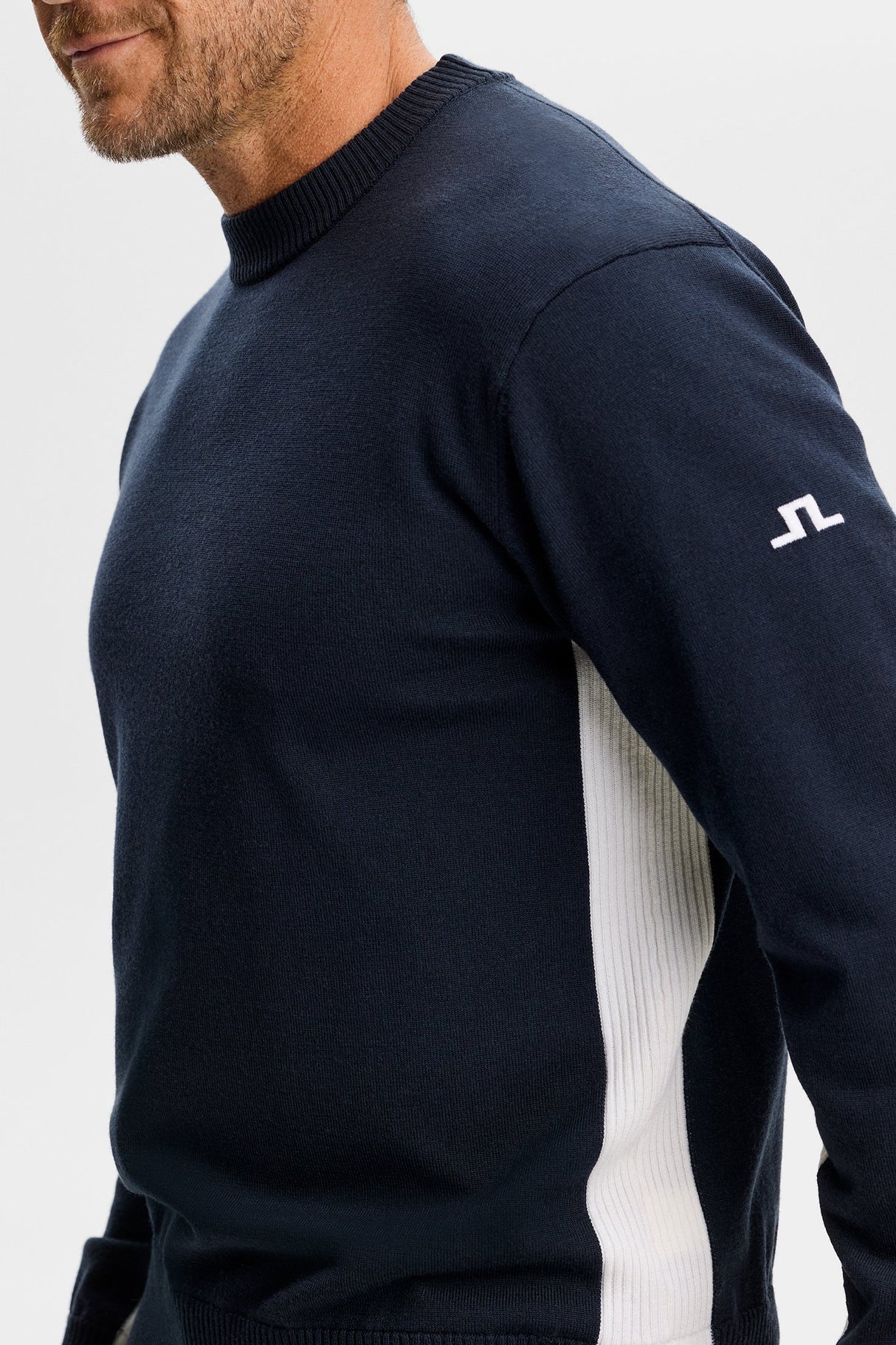 J.LINDEBERG Chester Side Stripe Knit Crew Neck Sweater – Men's – JL Navy