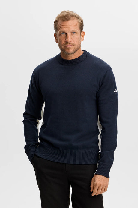J.LINDEBERG Chester Side Stripe Knit Crew Neck Sweater – Men's – JL Navy
